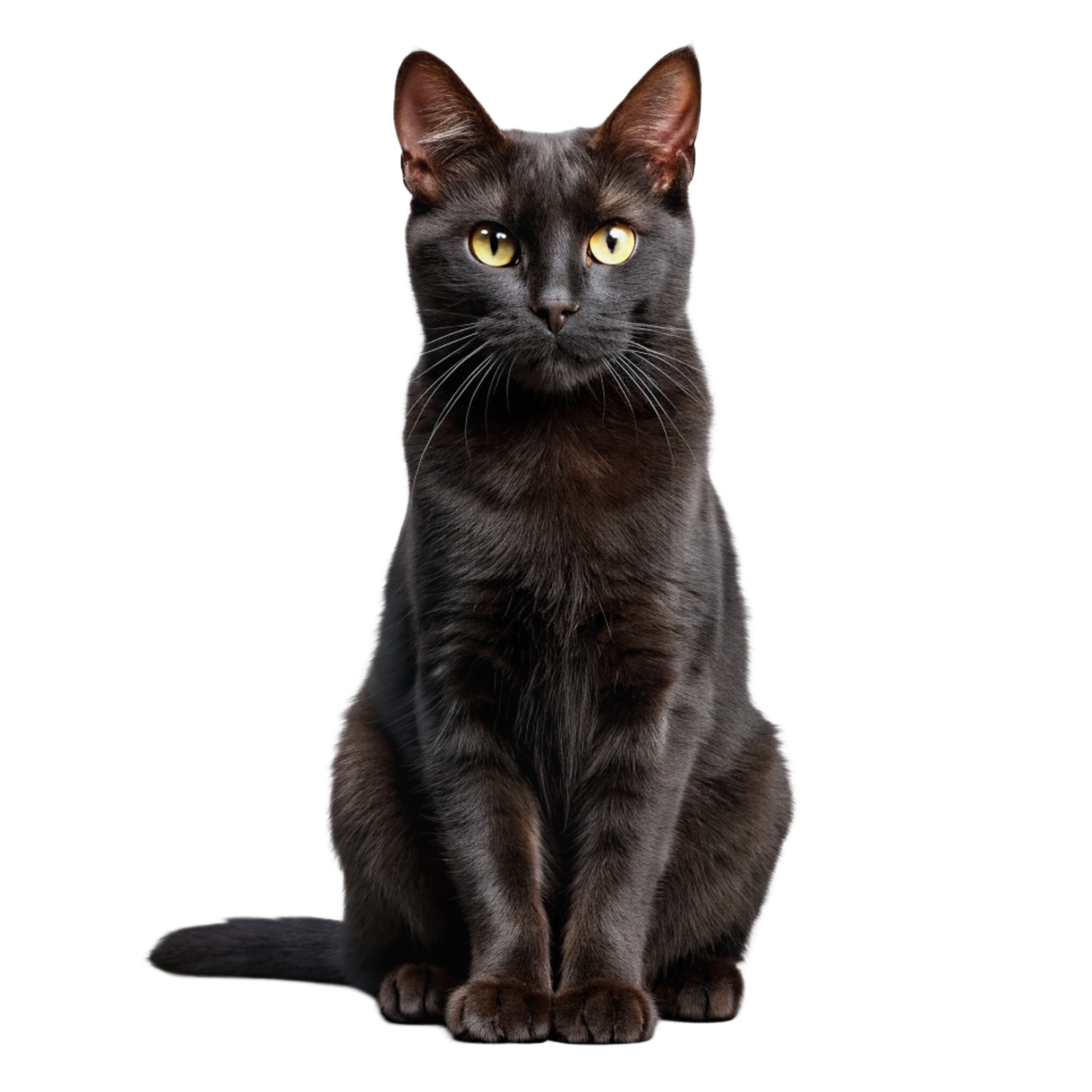 A sleek black cat with golden eyes